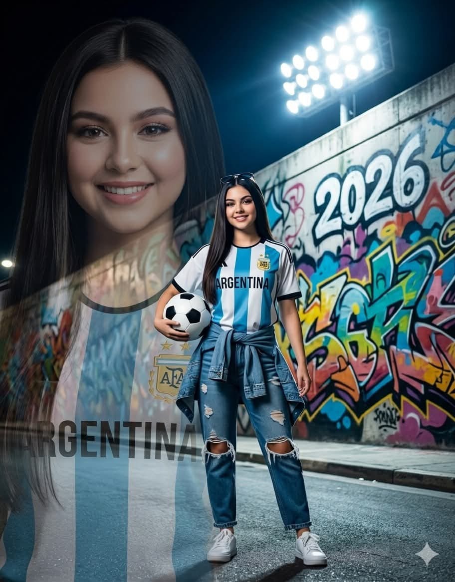 Argentina Football Fan AI Prompt | Ultra Realistic Soccer Portrait Poster (8K)