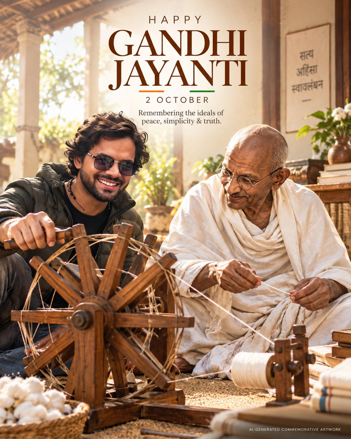 Charkha With Gandhi Jayanti AI Photo Prompt – Happy Gandhi Jayanti