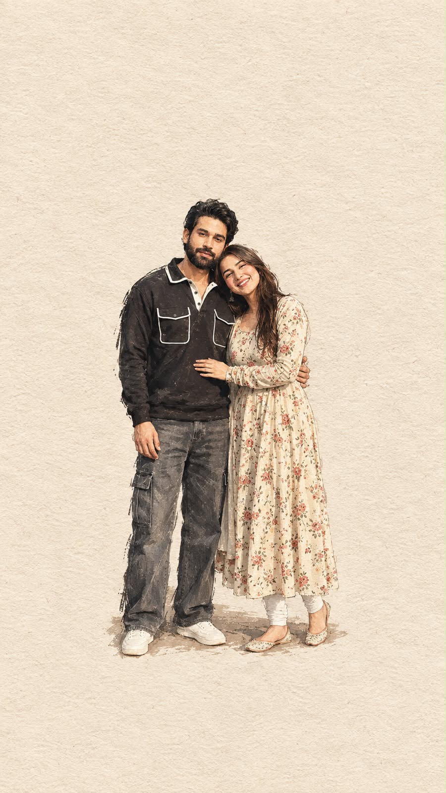 Couple Handmade Paper Illustration Wallpaper AI Prompt Minimal Editorial
