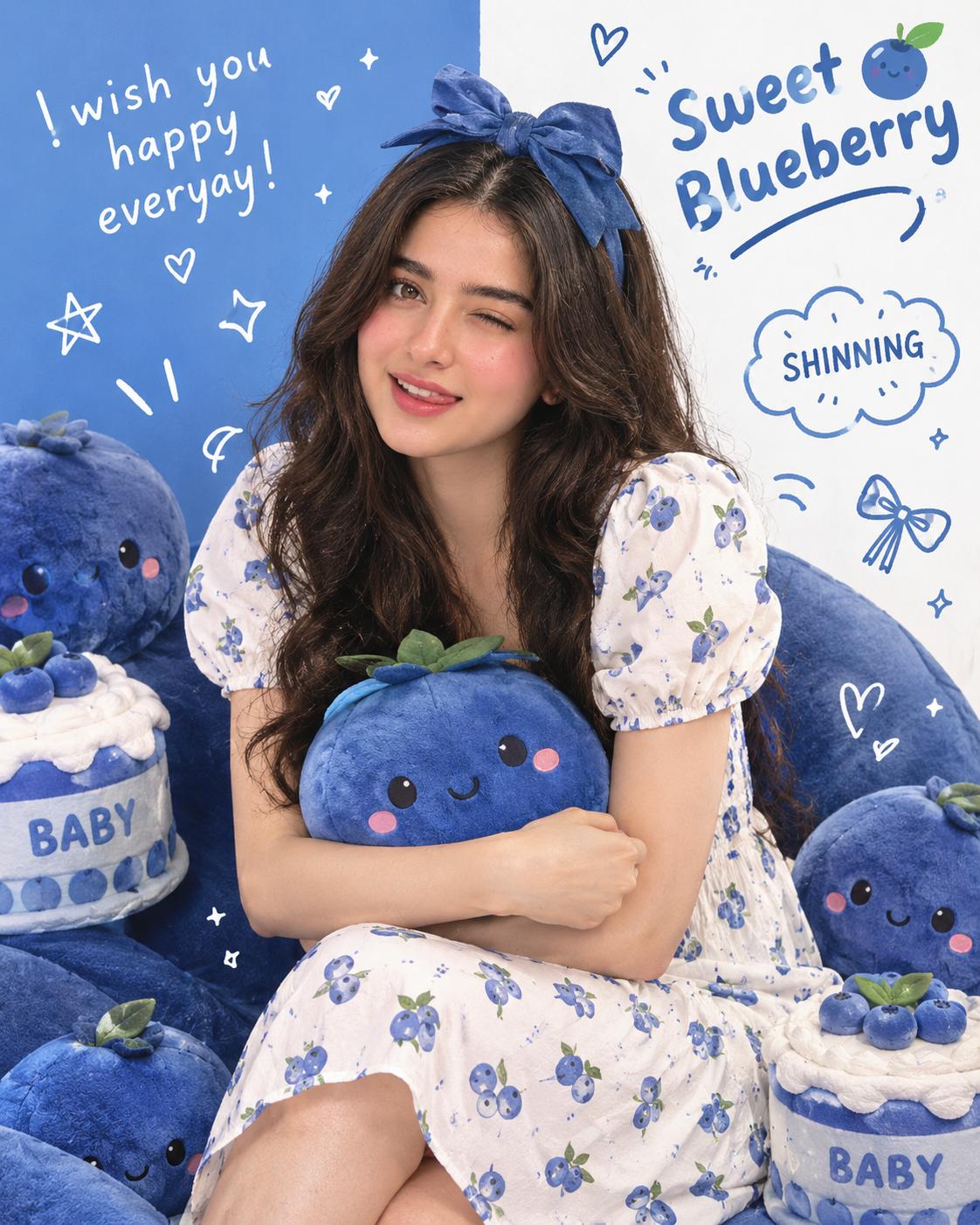Blueberry Kawaii Poster AI Image Prompt | Plush Chair, Blue Bow & Premium 3:4