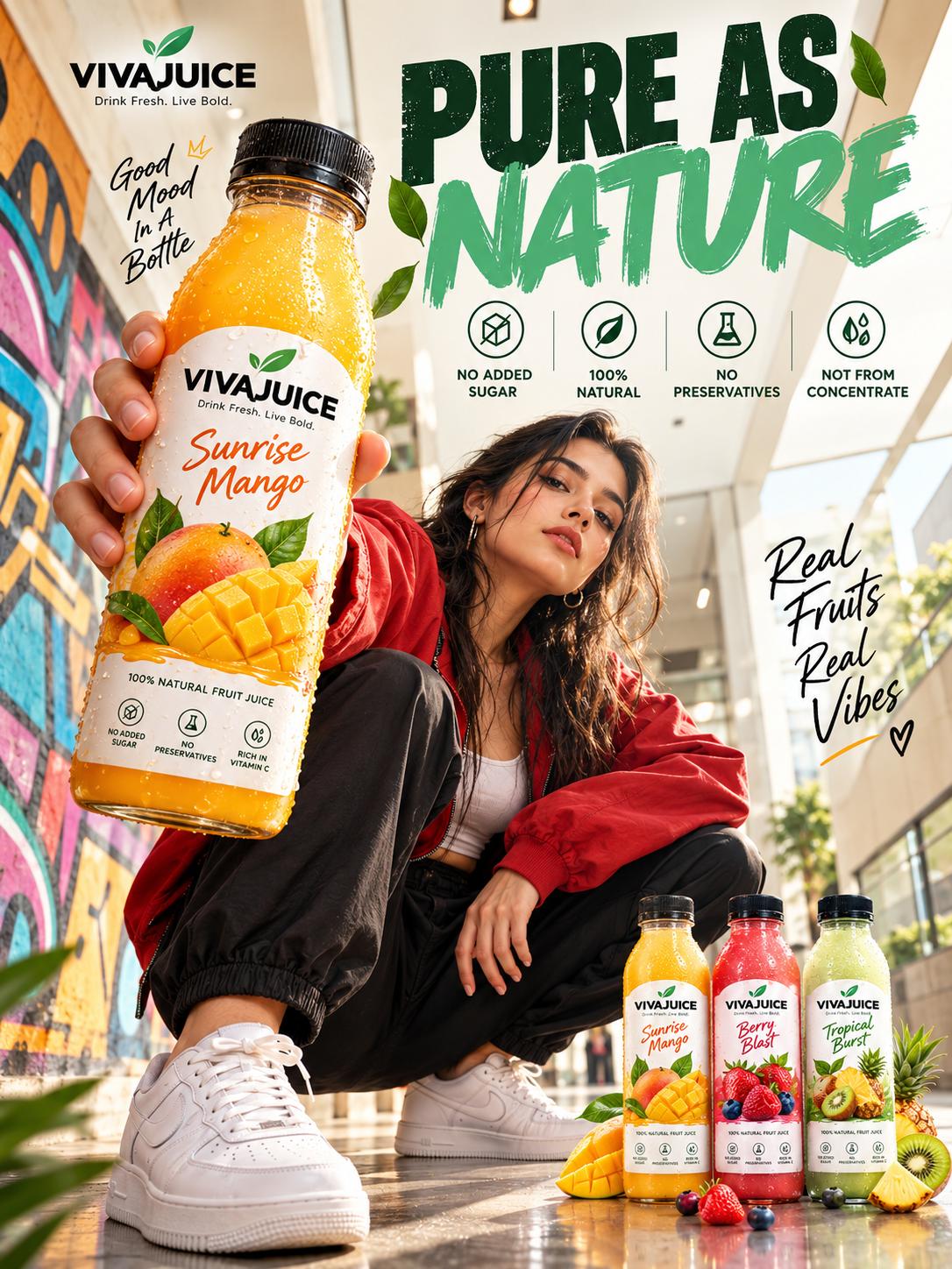 Premium Fruit Juice Lifestyle Ads AI prompt | Refreshing Beverage Advertising Campaign