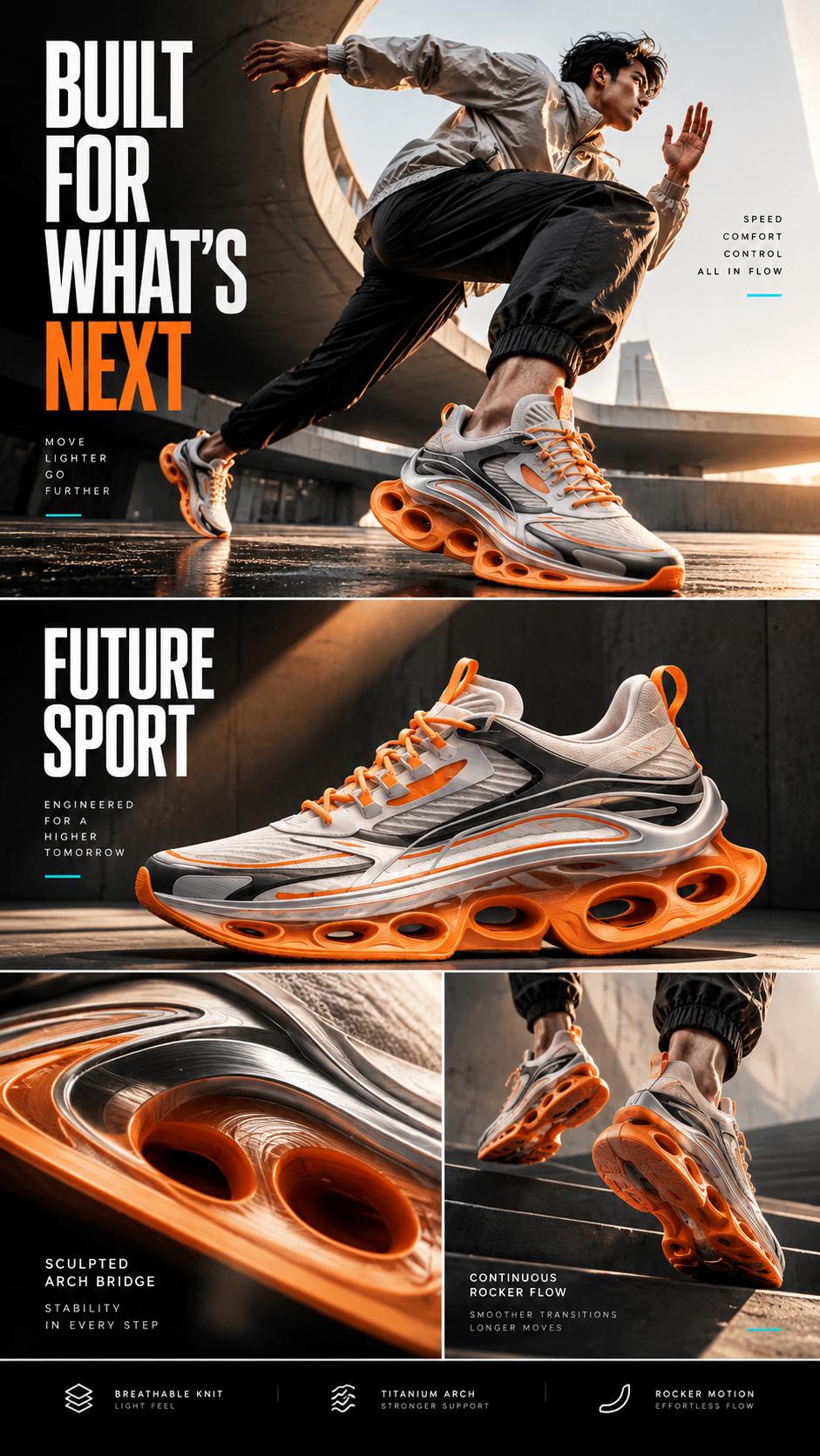 Sports shoe advertising AI prompt | Premium footwear, dynamic motion & editorial campaign