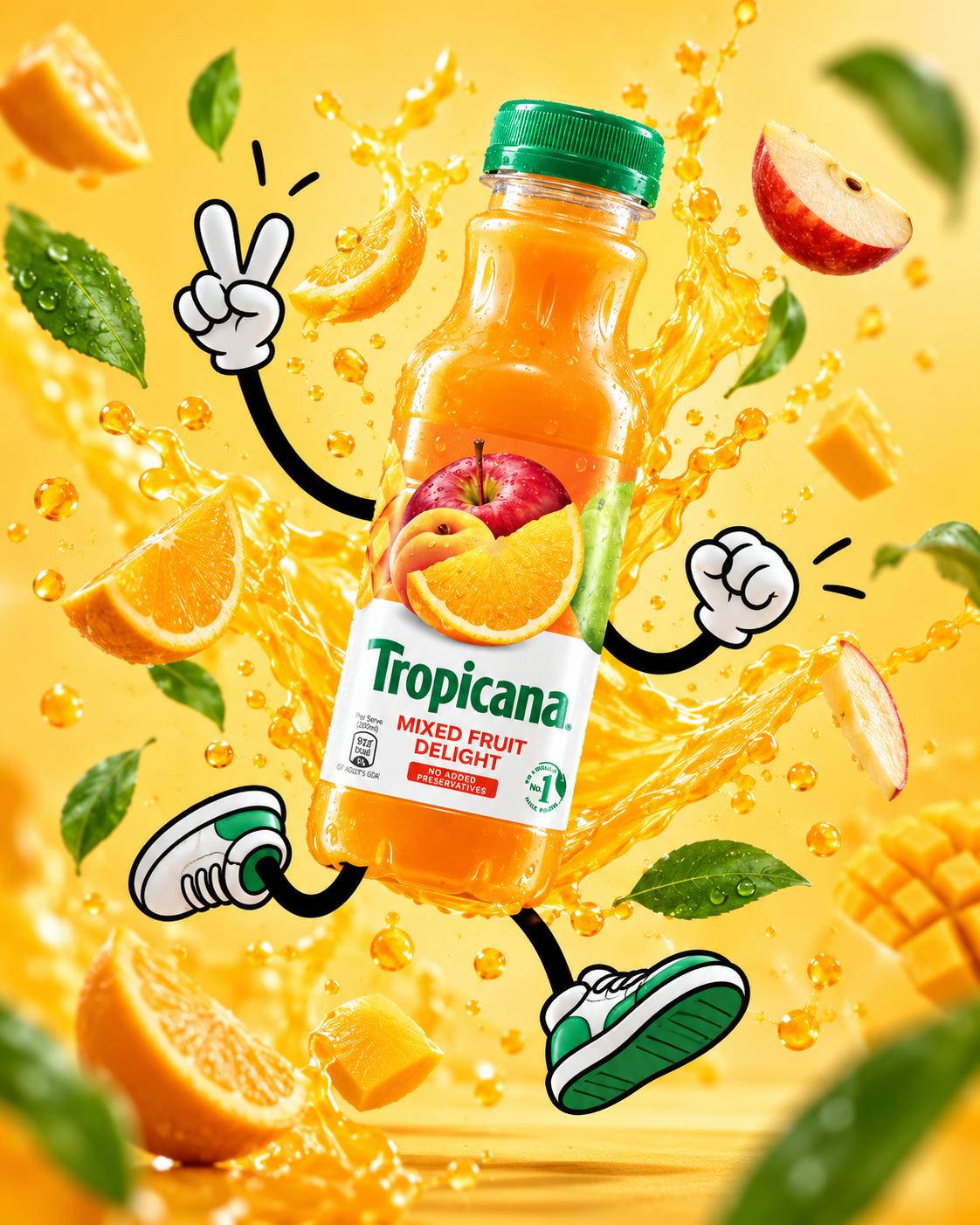 Tropicana Mixed Fruit Juice Beverage Ads AI Prompt | Editorial Commercial Creative