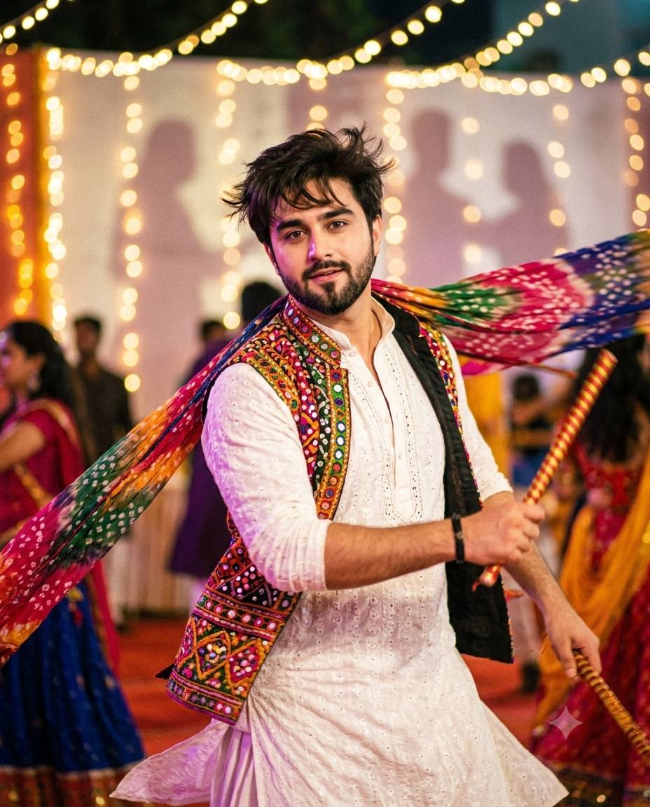 90s retro Garba AI prompt | Bandhani jacket & flying dupatta