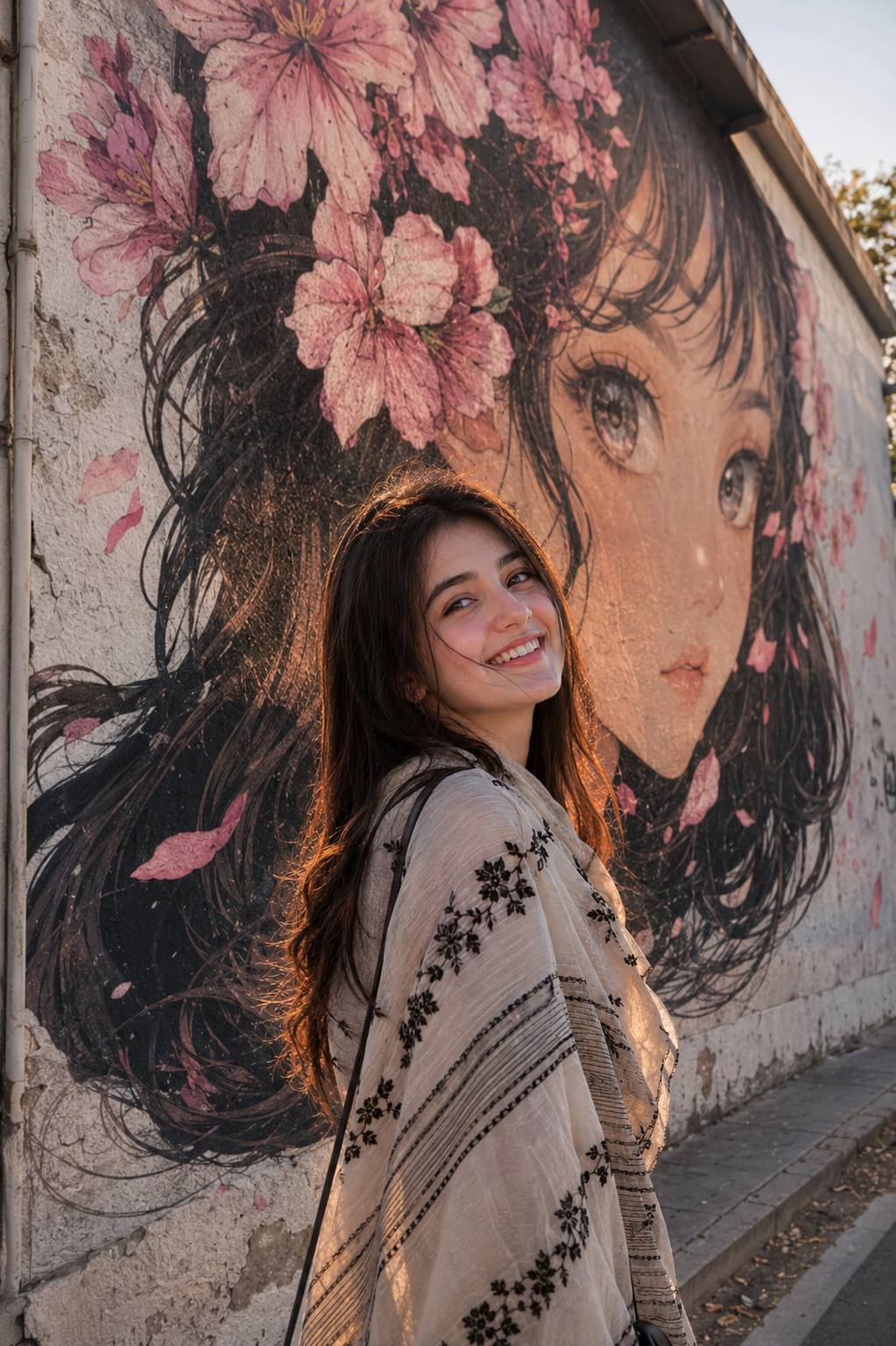 AI Street Art Portrait Prompt – Anime Mural Background & Golden Hour 4K | AI image prompt