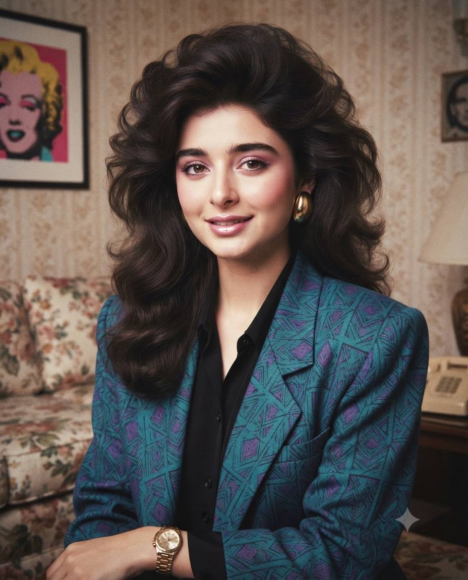 1980s vintage portrait AI prompt | Authentic retro fashion style