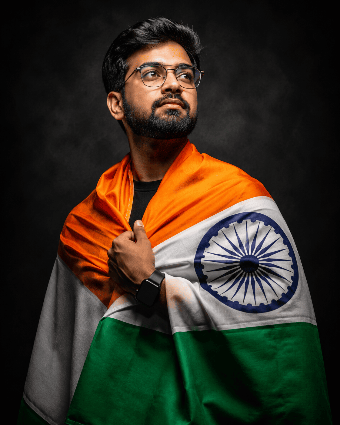 Bold Patriotic Indian Man Wrapped in National Flag | AI Image Prompt