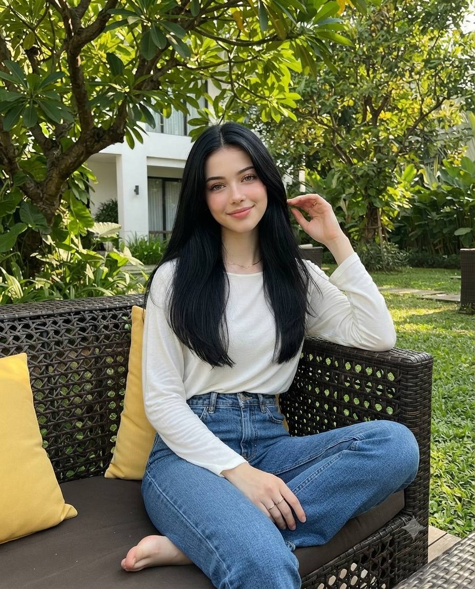 Outdoor garden café lifestyle portrait AI prompt | Casual cinematic style