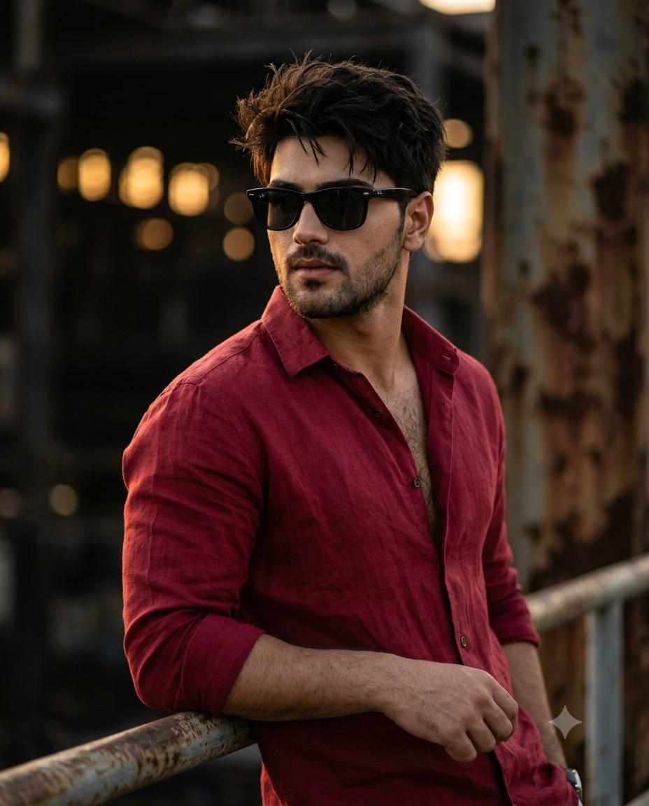 South Asian Man Red Shirt Urban AI Image Prompt for Gemini