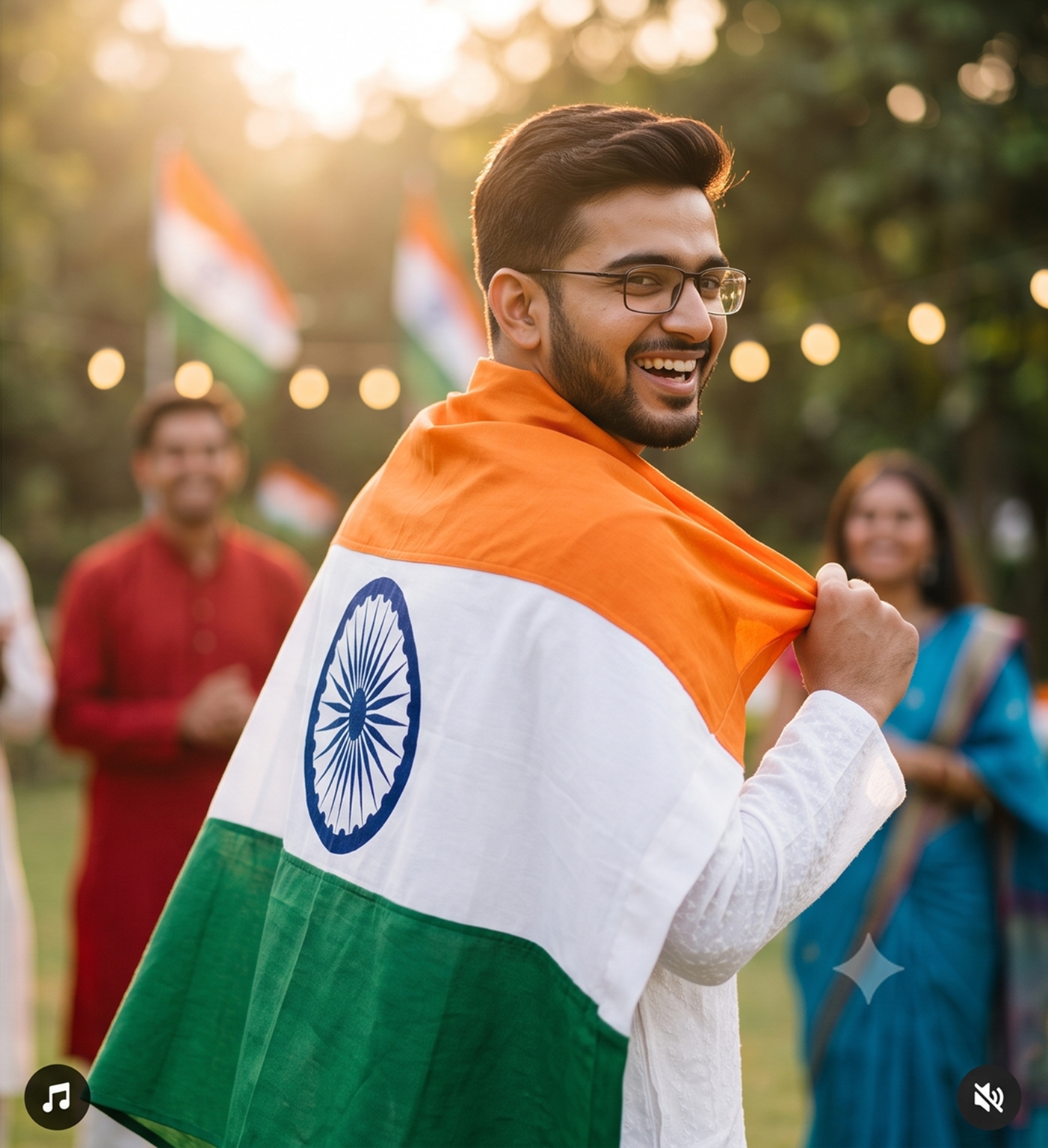Indian Independence Day AI Prompt | Smiling Man in White Kurta with Tricolor Flag