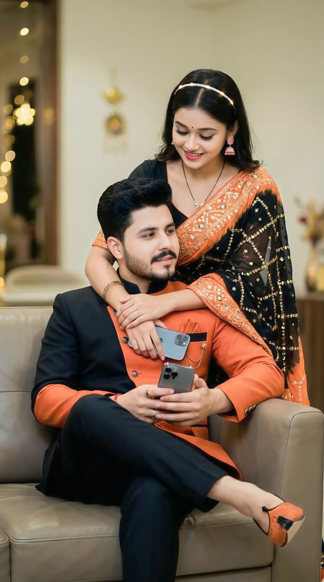 Romantic Indian Couple Portrait AI Prompt | Cinematic Wedding Fashion Photography