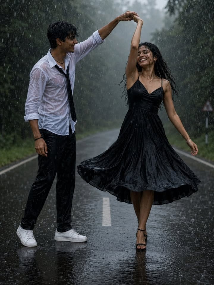 Romantic Rain Couple Portrait AI Prompt | Cinematic Monsoon Love Photography