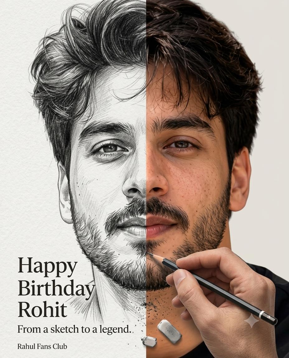 birthday tribute AI prompt | Sketch-to-real portrait & cinematic fan art