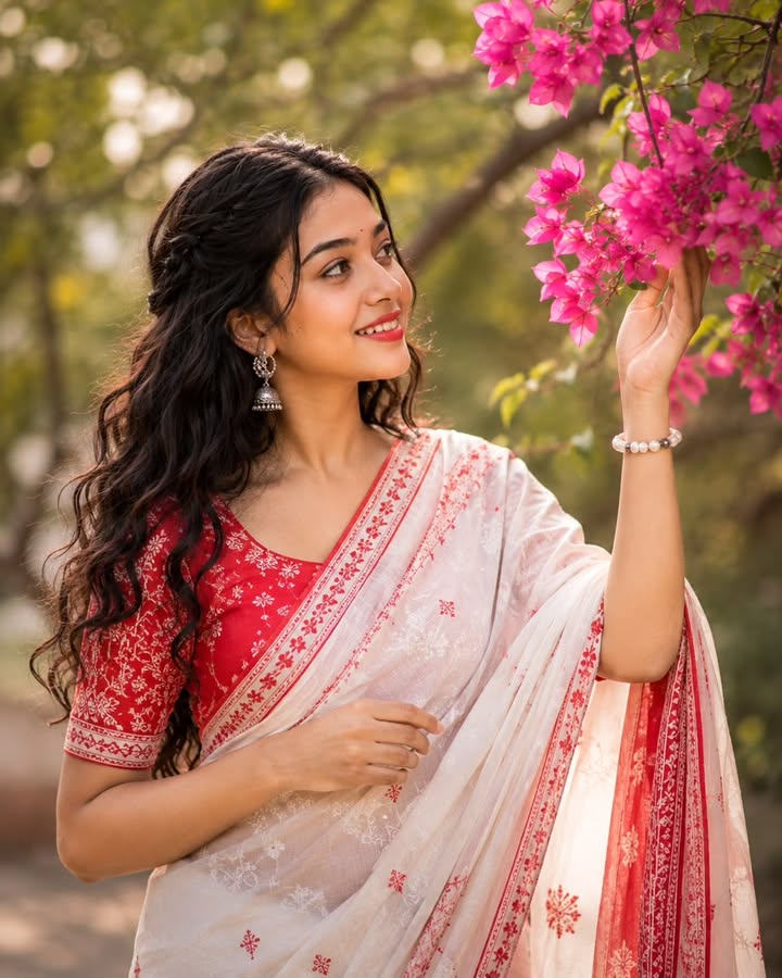 Spring Blossom Saree Portrait AI Prompt | Cinematic Floral Editorial Photography