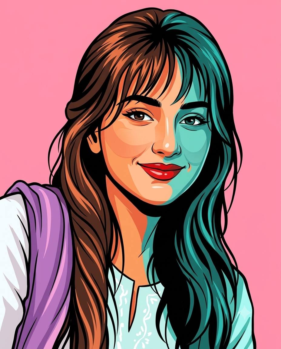 Stylized Comic Book Portrait – Orange & Teal Split Lighting AI Art Prompt
