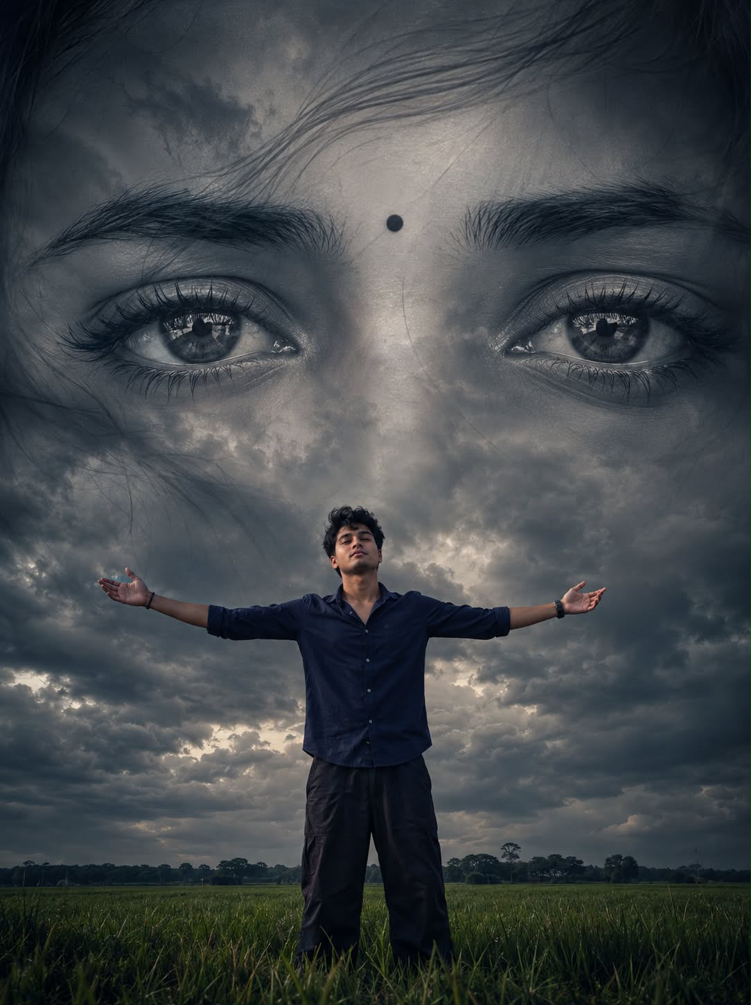 Surreal Cinematic Fantasy AI Prompt | Giant Face in the Sky Artwork (8K)