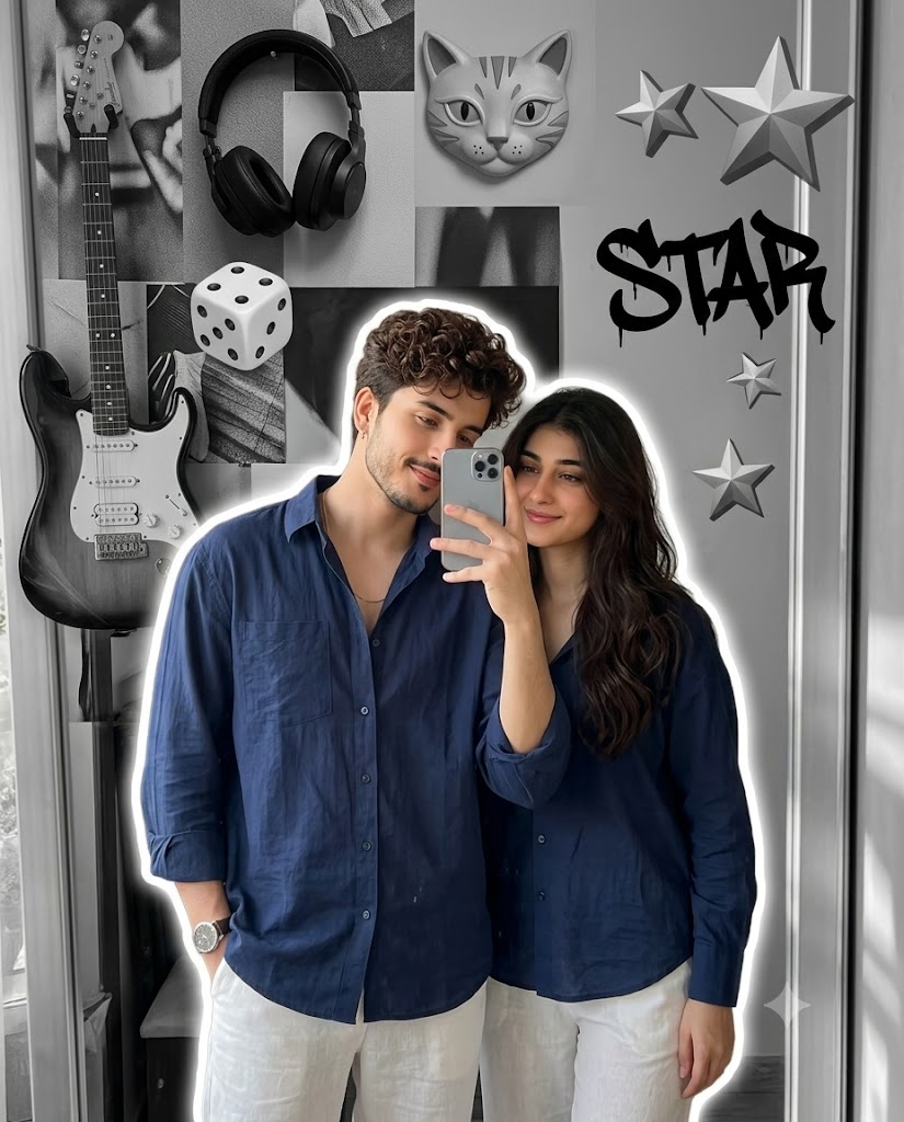 Ultra-Realistic Stylish Couple Mirror Selfie with Soft Glow AI Image Prompt